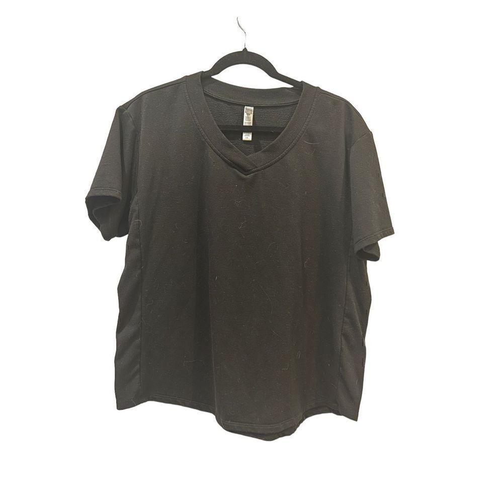 FN Black sweatshirt knit short sleeve t shirt. Vneck size large